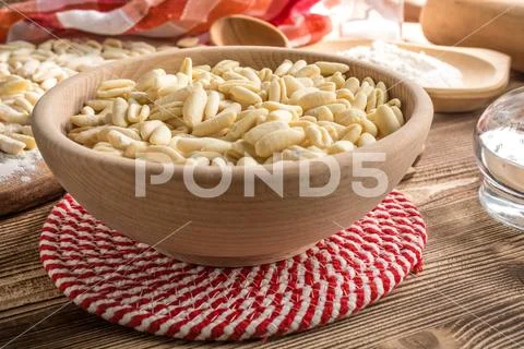 Fresh uncooked cavatelli pasta. Stock Photos