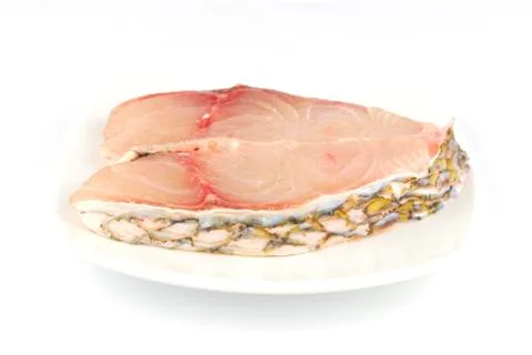 Fresh uncooked red fish meat fillet on white background Stock Photos