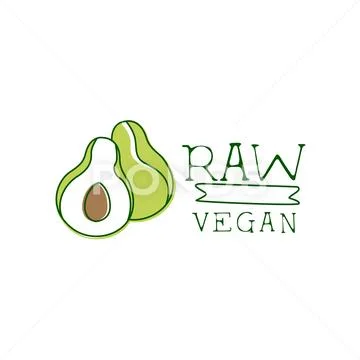 Fresh Vegan Food Promotional Sign With Avocado For Vegetarian, And Raw Diet Stock Illustration