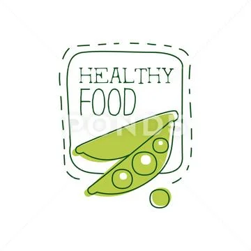 Fresh Vegan Food Promotional Sign With Peas And Square Frame For Vegetarian Stock Illustration