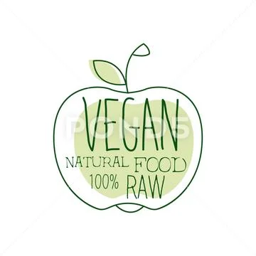 Fresh Vegan Food Promotional Sign With Apple Silhouette For Vegetarian, And Raw Stock Illustration
