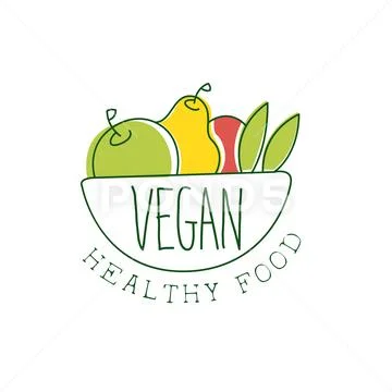 Fresh Vegan Food Promotional Sign With Bowl OF Fruits For Vegetarian, And Raw Stock Illustration