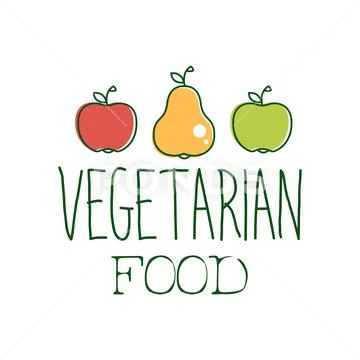 Fresh Vegan Food Promotional Sign With Two Apples And A Pear For Vegetarian Stock Illustration