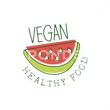 Fresh Vegan Food Promotional Sign With Slice Of Watermelon For Vegetarian, And Stock Illustration