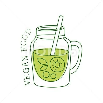 Fresh Vegan Food Promotional Sign With Green Fruit Smoothie For Vegetarian, And Stock Illustration