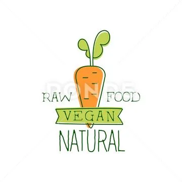 Fresh Vegan Food Promotional Sign With Orange Carrot For Vegetarian, And Raw Stock Illustration