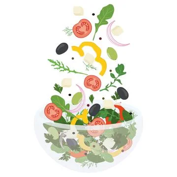 Fresh vegetable and green leaf salad dish. Stock Illustration