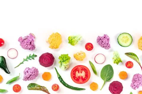 Fresh vegetable background with a place for text. Healthy vegan groceries Stock Photos