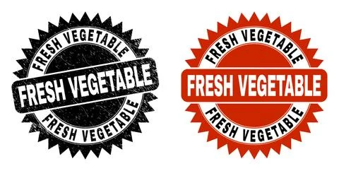 FRESH VEGETABLE Black Rosette Stamp Seal with Unclean Style Stock Illustration