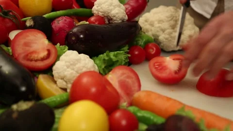 Fresh Vegetable Cutting For Cooking And Healthy Meals Stock Footage 343739486