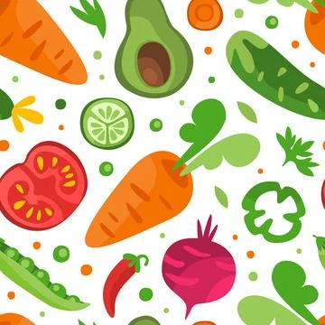 Fresh Vegetable Design with Ripe Harvested Agricultural Crop Vector Seamless Stockillustratie