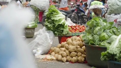 Fresh Vegetable Display at Roadside Market Stall by Vendor Stock Footage 341312185