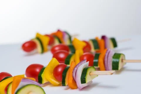 Fresh vegetable kebabs ready to grill Stock Photos