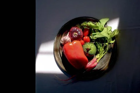 Fresh vegetable platter in the sun Stock-Fotos