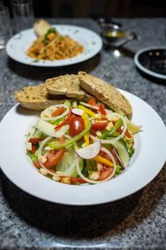 Fresh Vegetable Salad with Bread Stock Photos