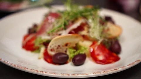Fresh vegetable salad mix on white plate in healthy food meal presentation close Stock Footage 106978200