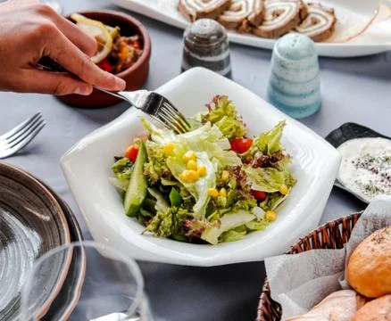 Fresh vegetable salad on the table Stock Photos