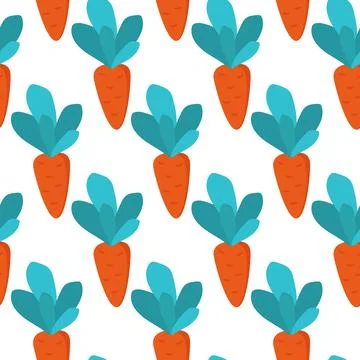Fresh vegetable seamless pattern with carrots. Flat isolated vector fabric pr Stock Illustration