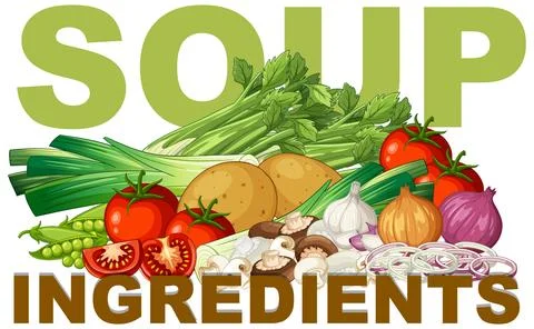 Fresh Vegetable Soup Ingredients Vector Illustration with Bold Typography Stock Illustration