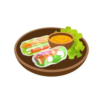 Fresh vegetable spring rolls vector illustration. Asian food illustration. Stock Illustration