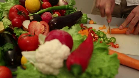 Fresh Vegetables And Chef Preparing Ingredients In Background Stock Footage 343739368