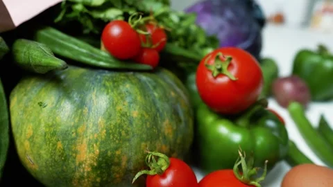 Fresh Vegetables and Eggs Assortment Footage, A colorful assortment of fres.. Vidéo 305054592