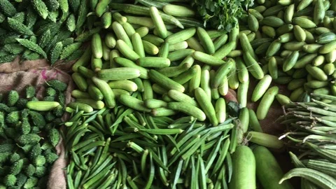 Fresh vegetables are piled and stored for retail selling Video stock 118348240