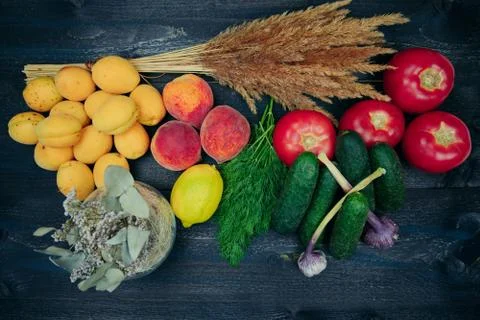 Fresh vegetables for background with decor. Foto stock
