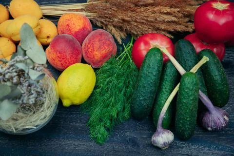 Fresh vegetables for background with decor. Foto stock