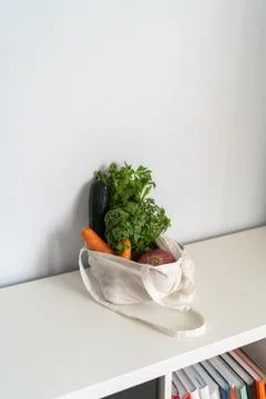 Fresh vegetables in bag set on light surface , healthy lifestyle concept Stock Photos