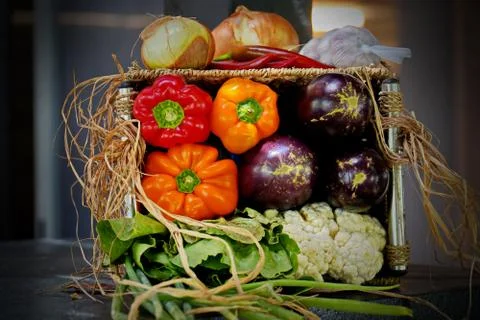 Fresh vegetables in a basket Stock Photos