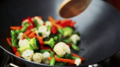 Fresh Vegetables Being Cook Stock Footage 119498082