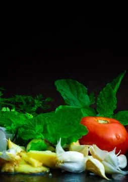 Fresh vegetables on a black table Stock Photos