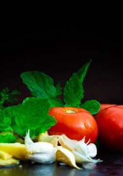 Fresh vegetables on a black table Stock Photos