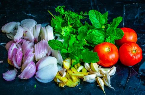 Fresh vegetables on a black table Stock Photos