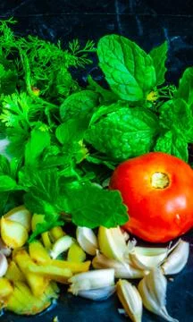 Fresh vegetables on a black table Stock Photos