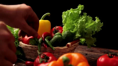 Fresh vegetables on black ,vegetable still life, Stock Footage 32484511