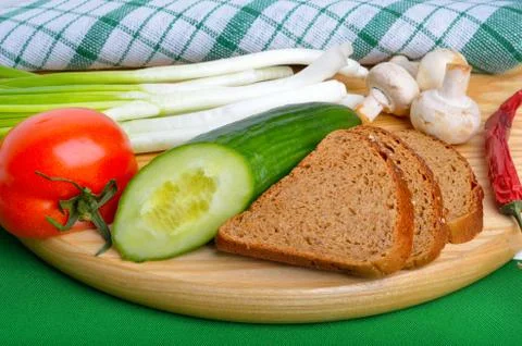 Fresh vegetables with bread Stock Photos