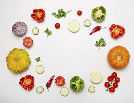 Fresh vegetables circular frame Stock Photos