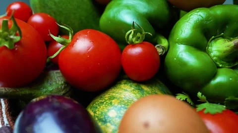 Fresh Vegetables Close-Up Shot, A close-up of fresh vegetables including to.. Stock Footage 305053365