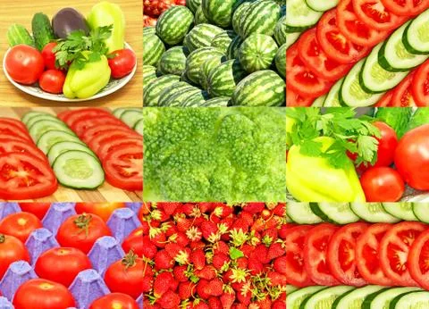 Fresh vegetables collage. Stock Photos
