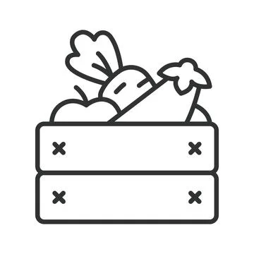 Fresh vegetables in crate icon in line design. Vegetables, fresh produce Stock Illustration