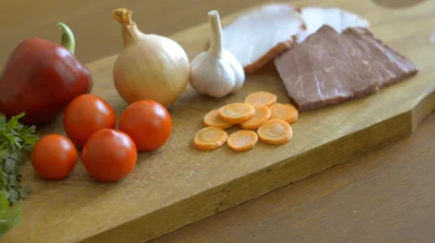 Fresh vegetables on a cutting board Stock Footage 67180559