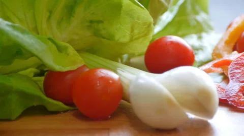 Fresh vegetables on a cutting board 스톡 동영상 68996133