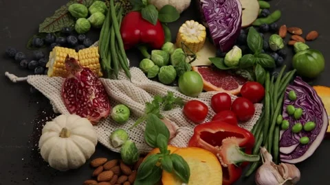 Fresh vegetables on dark background Stock Footage 296265017