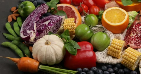 Fresh vegetables on dark background Stock Footage 296265128