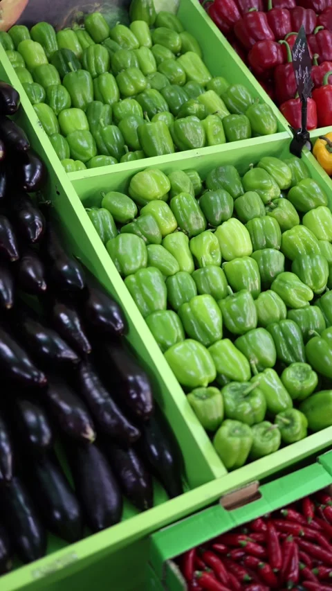 Fresh vegetables display with peppers Stock Footage 331023769