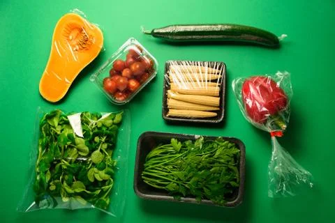 Fresh vegetables in disposable plastic package Stock Photos