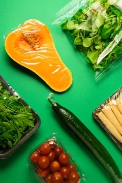 Fresh vegetables in disposable plastic package Stock Photos