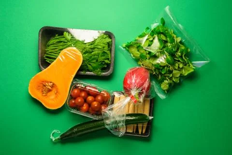 Fresh vegetables in disposable plastic package Stock Photos